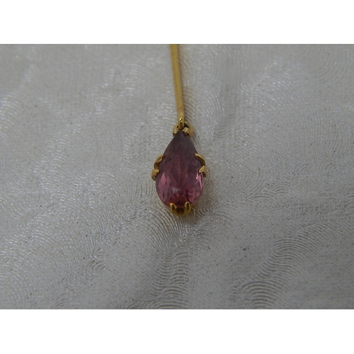 138 - Victorian pink tourmaline pendant necklace, round cut tourmaline suspending a pear shaped tourmaline... 