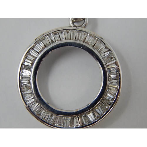 139 - 18ct White Gold Pendant inset with a circle of Baguette Cut Diamonds on an 18ct White Gold Chain. Bo... 