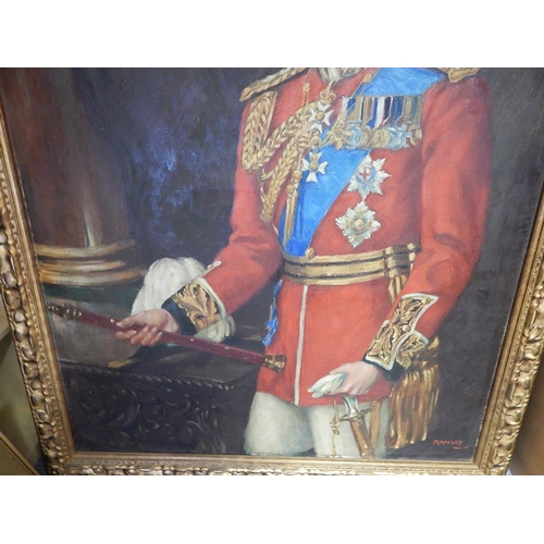 205 - WITHDRAWN: COLIN CAMERON RAMSEY: b.1891-: Oil on Canvas: Portrait of King George VI: Measures 148cm ... 