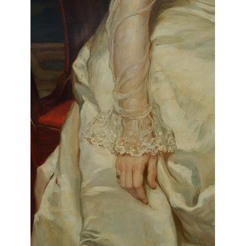 228 - HUGH GOLDWIN RIVIERE: 1869-1956: Oil on Canvas of a Lady: Measures: 166cm x 134cm framed: 129cm x 97... 