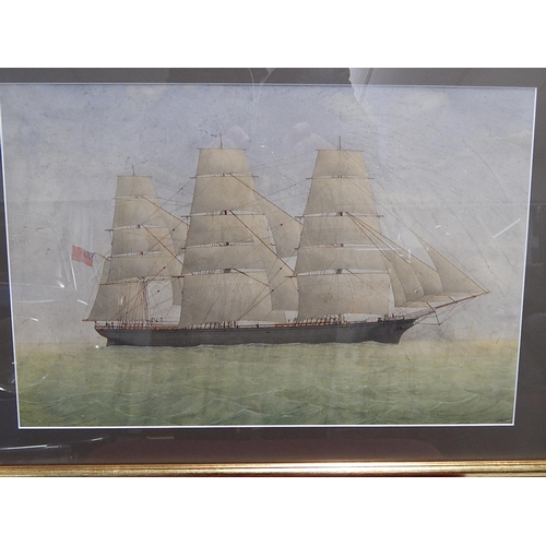 229 - J. PATTERSON: 19th century watercolour of a frigate flying the British Ensign. Signed & dated 1873. ... 