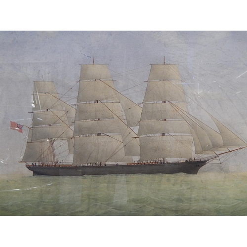 229 - J. PATTERSON: 19th century watercolour of a frigate flying the British Ensign. Signed & dated 1873. ... 