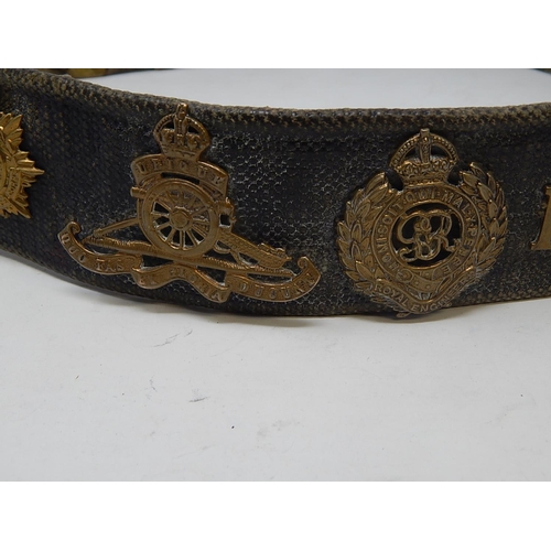 302 - WW1: Military Belt adorned with 12 Military Badges