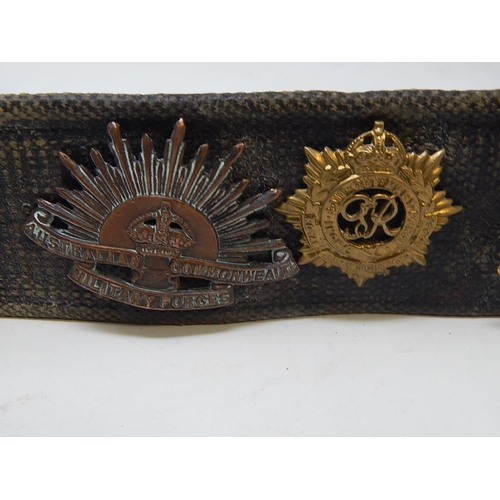 302 - WW1: Military Belt adorned with 12 Military Badges