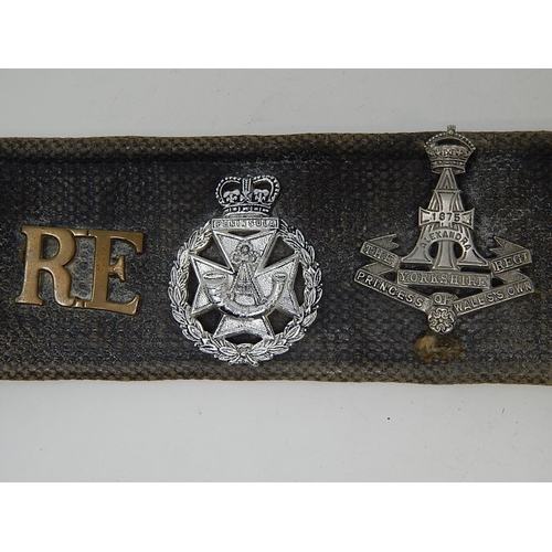 302 - WW1: Military Belt adorned with 12 Military Badges