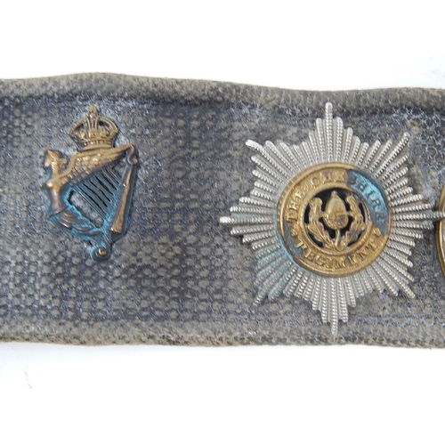 302 - WW1: Military Belt adorned with 12 Military Badges