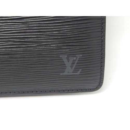 328 - GENUINE: Louis Vuitton Black Leather Handbag with Strap.