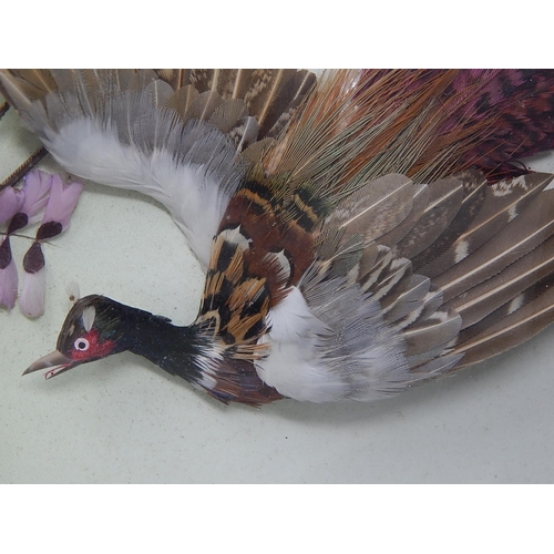 333 - 5 x Chinese Bird Feather Portraits: Framed & glazed 30cm x 30cm some signed.