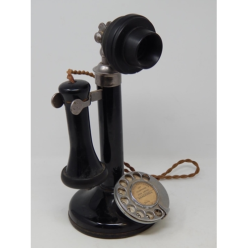 334 - Early 20th Century Stick Telephone with original flex. Height 30cm