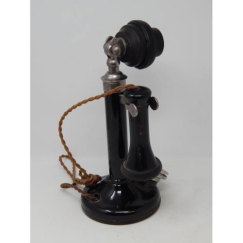 334 - Early 20th Century Stick Telephone with original flex. Height 30cm