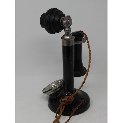 334 - Early 20th Century Stick Telephone with original flex. Height 30cm