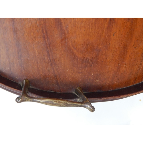 335 - Edwardian Mahogany Kidney Shaped Tray with Gallery, inlaid with central shell decoration & having tw... 