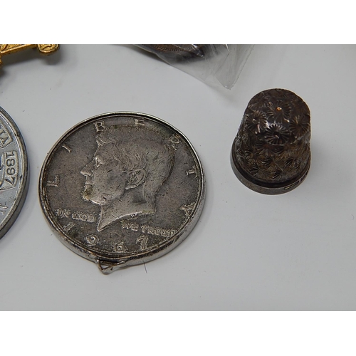 349 - Group of Ephemera to Include a Collection of Coins, Medallions, Watches, Silver Thimble, Victorian C... 