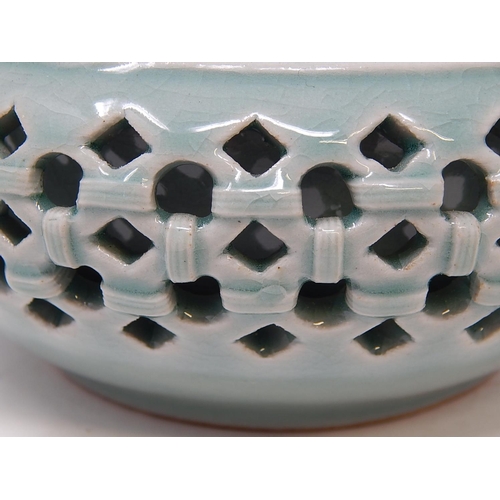 366 - Chinese Celadon Glazed Double Walled Ashtray with Marks to Underside