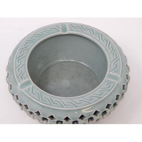 366 - Chinese Celadon Glazed Double Walled Ashtray with Marks to Underside