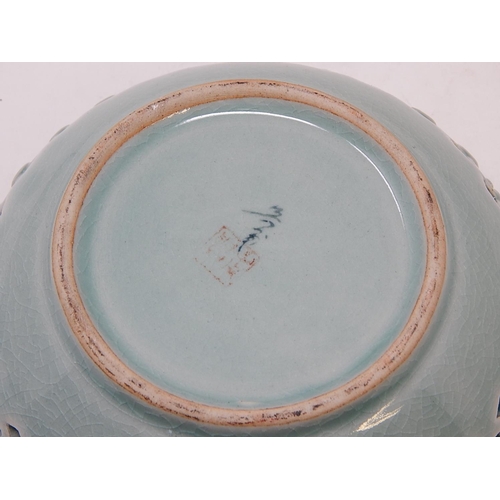 366 - Chinese Celadon Glazed Double Walled Ashtray with Marks to Underside