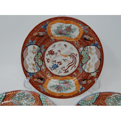 386 - Three Chinese porcelain plates including a pair hand painted with panels of dragons, the largest 22.... 