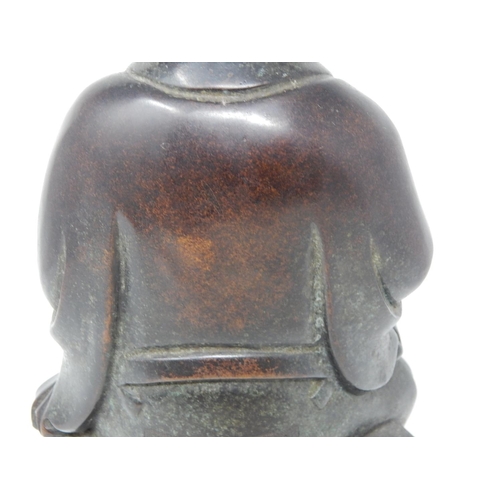 390 - Chinese bronze study of a seated emperor, character marks to the reverse, 38.5cm high