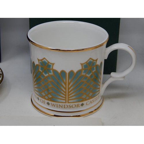 406 - 3 x Commemorative Cups: Buckingham Palace: Windsor Castle & Golden Jubilee: All Boxed & Mint