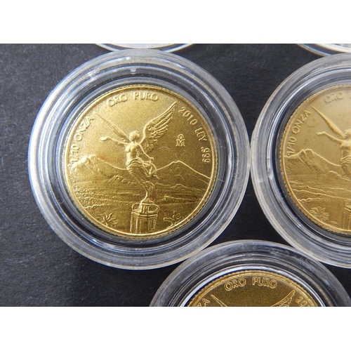 617 - Mexico 1/10 ounce gold coins x 5 a few surface marks, otherwise all about Uncirculated