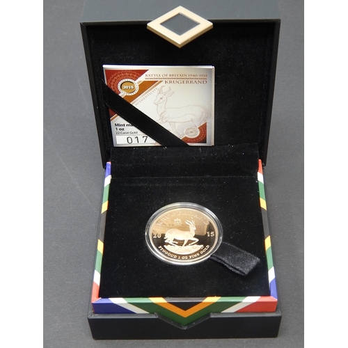 626 - South Africa Battle of Britain Proof 1 ounce Krugerrand 2015 Limited Edition of 250, brilliant, abou... 