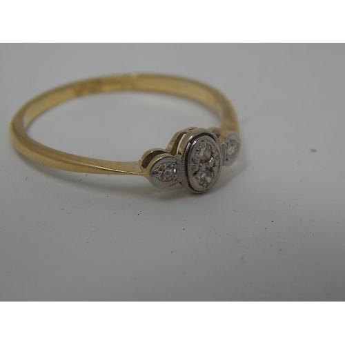 155 - 18ct Gold & Platinum Ring Inset with Four Diamonds. Ring Size Q. Weight 2.06g