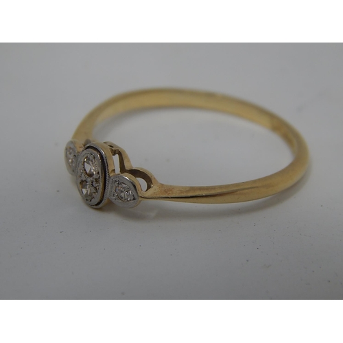 155 - 18ct Gold & Platinum Ring Inset with Four Diamonds. Ring Size Q. Weight 2.06g