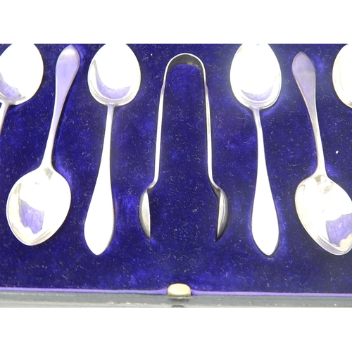 53 - Set of 6 Silver Coffee Spoons & Tongs Hallmarked London 1913 by H.A & S