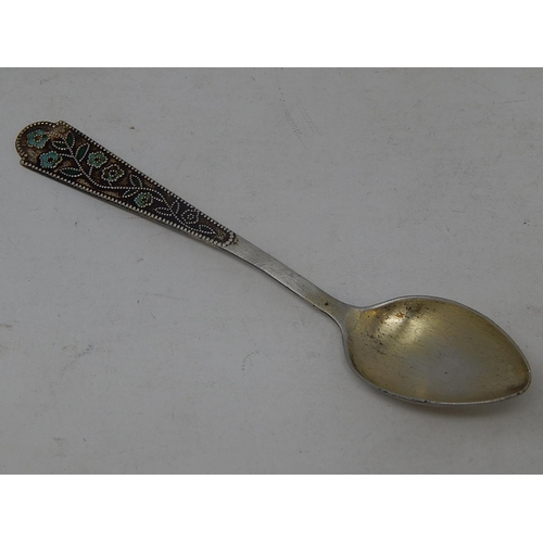 54 - Russian Silver Spoon with Enamelled Handle. Hallmarked 87 together with Makers Assay Mark. Length 14... 