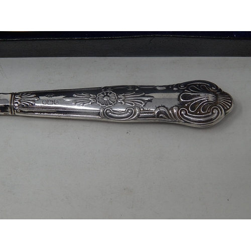 59 - Kings Pattern: Silver Handled Bread Knife, Cake Slice & Cheese Knife. All Hallmarked Sheffield.