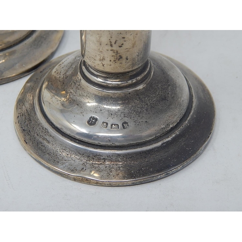 8 - Pair of Edwardian Conical Silver Candlesticks Hallmarked Birmingham 1907 by A & J Zimmerman. Height ... 