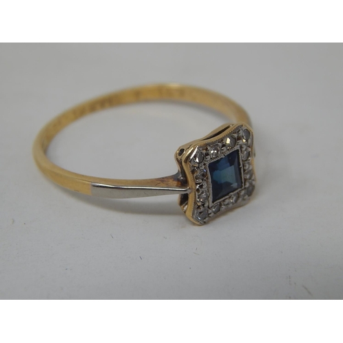 159 - 1920's Art Deco 18ct Gold & Platinum Diamond & Sapphire Ring. Size O. Weight 2.1g