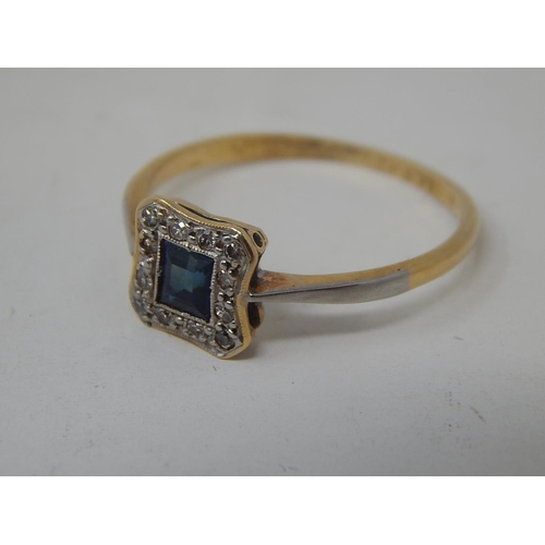 159 - 1920's Art Deco 18ct Gold & Platinum Diamond & Sapphire Ring. Size O. Weight 2.1g