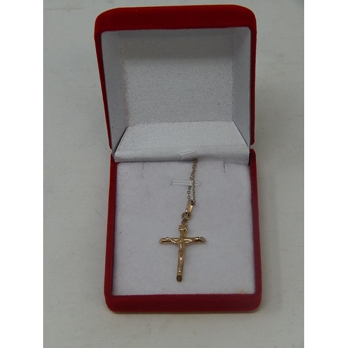 160 - 9ct Gold Hallmarked Crucifix on 9ct Gold Hallmarked Chain. Boxed