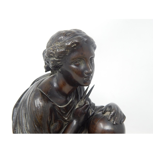 444 - Bronze of a Classical Lady on White Marble Base. Overall Size: 35cm long x 16cm deep x 28cm high