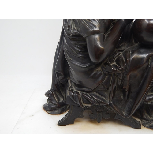 444 - Bronze of a Classical Lady on White Marble Base. Overall Size: 35cm long x 16cm deep x 28cm high