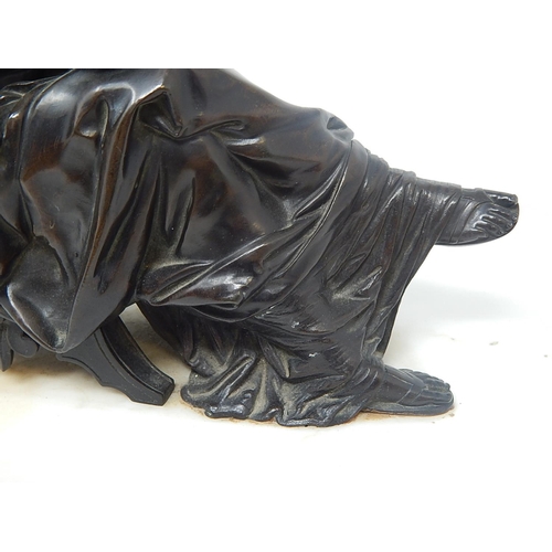 444 - Bronze of a Classical Lady on White Marble Base. Overall Size: 35cm long x 16cm deep x 28cm high