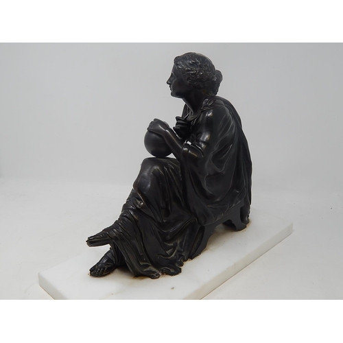 444 - Bronze of a Classical Lady on White Marble Base. Overall Size: 35cm long x 16cm deep x 28cm high