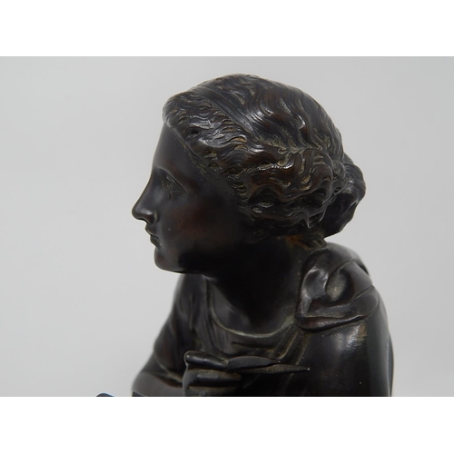 444 - Bronze of a Classical Lady on White Marble Base. Overall Size: 35cm long x 16cm deep x 28cm high