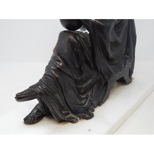 444 - Bronze of a Classical Lady on White Marble Base. Overall Size: 35cm long x 16cm deep x 28cm high