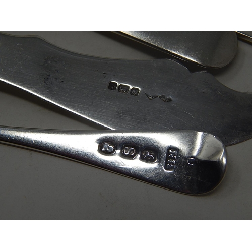 61 - Hallmarked Silver: Jam Spoon, Butter Knife, Straining Spoon & Condiment Spoon.