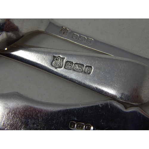 61 - Hallmarked Silver: Jam Spoon, Butter Knife, Straining Spoon & Condiment Spoon.