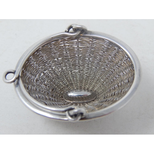 63 - Chinese Silver Swing Handled Basket: Measures 4cm x 3.5cm