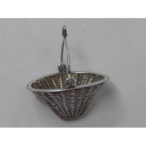 63 - Chinese Silver Swing Handled Basket: Measures 4cm x 3.5cm