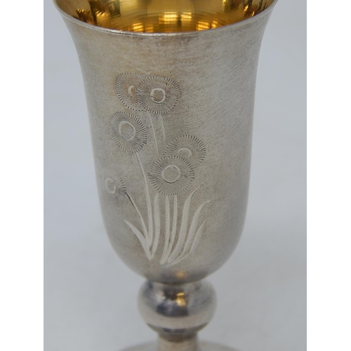 72 - Russian Silver Vodka Cup with Gilded Interior: Hallmarked 916: Height 8cm: Weight 45g