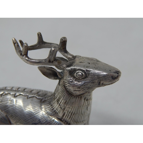 75 - Oriental Silver Box formed as a Red Stag Deer. Marked to Base: Measures 5cm Long.