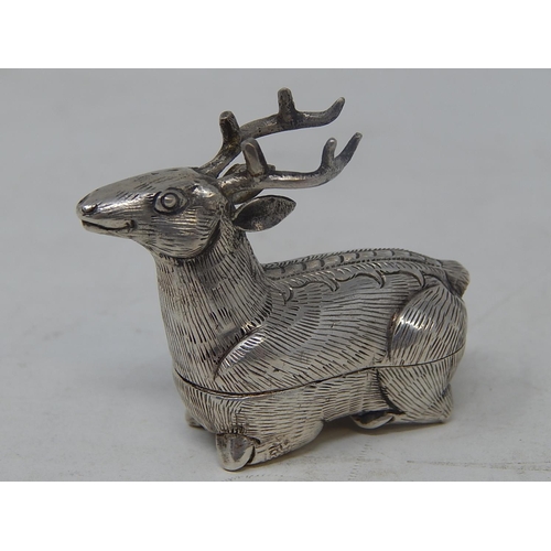 75 - Oriental Silver Box formed as a Red Stag Deer. Marked to Base: Measures 5cm Long.