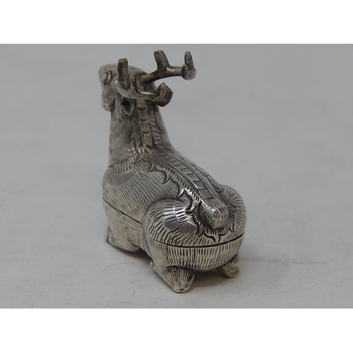 75 - Oriental Silver Box formed as a Red Stag Deer. Marked to Base: Measures 5cm Long.