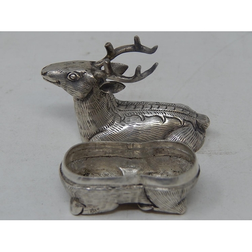 75 - Oriental Silver Box formed as a Red Stag Deer. Marked to Base: Measures 5cm Long.