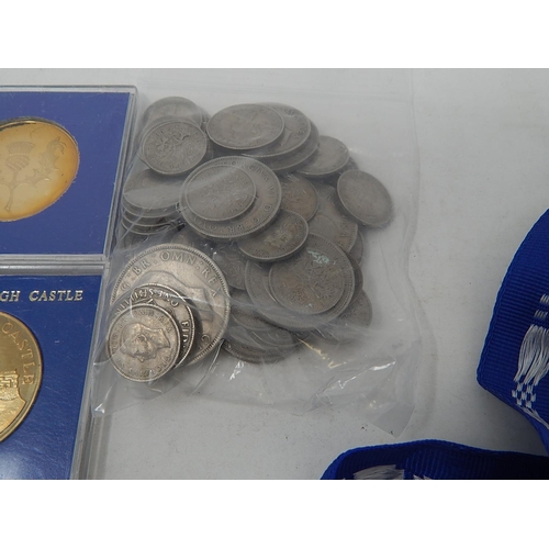 658 - Box of Commemorative Coins, Medallions, London Marathon Medal, Engelhard Silver Bar etc